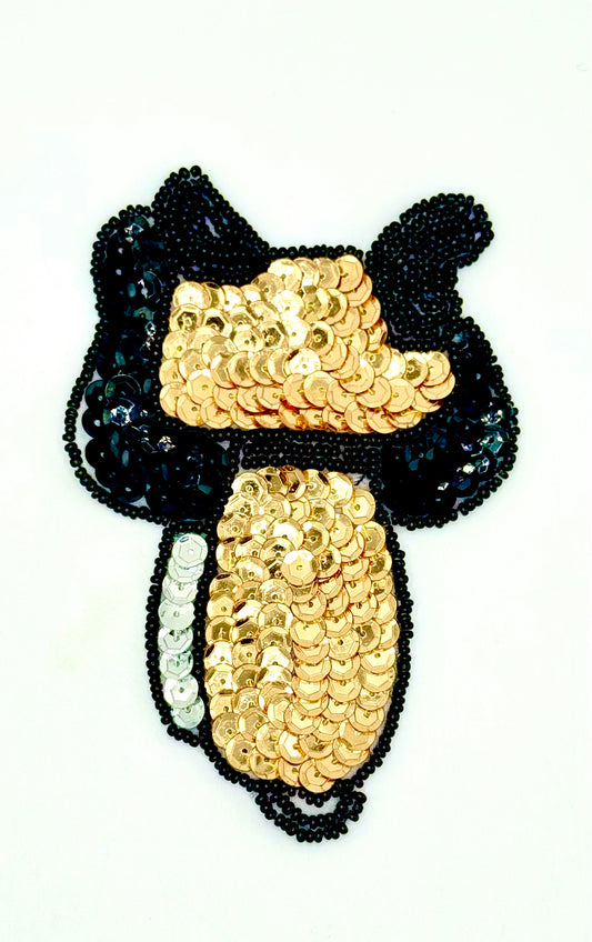 Handmade Western Horse Saddle Appliqué Black and Gold Sequin Beaded 4.75" x 3.25"