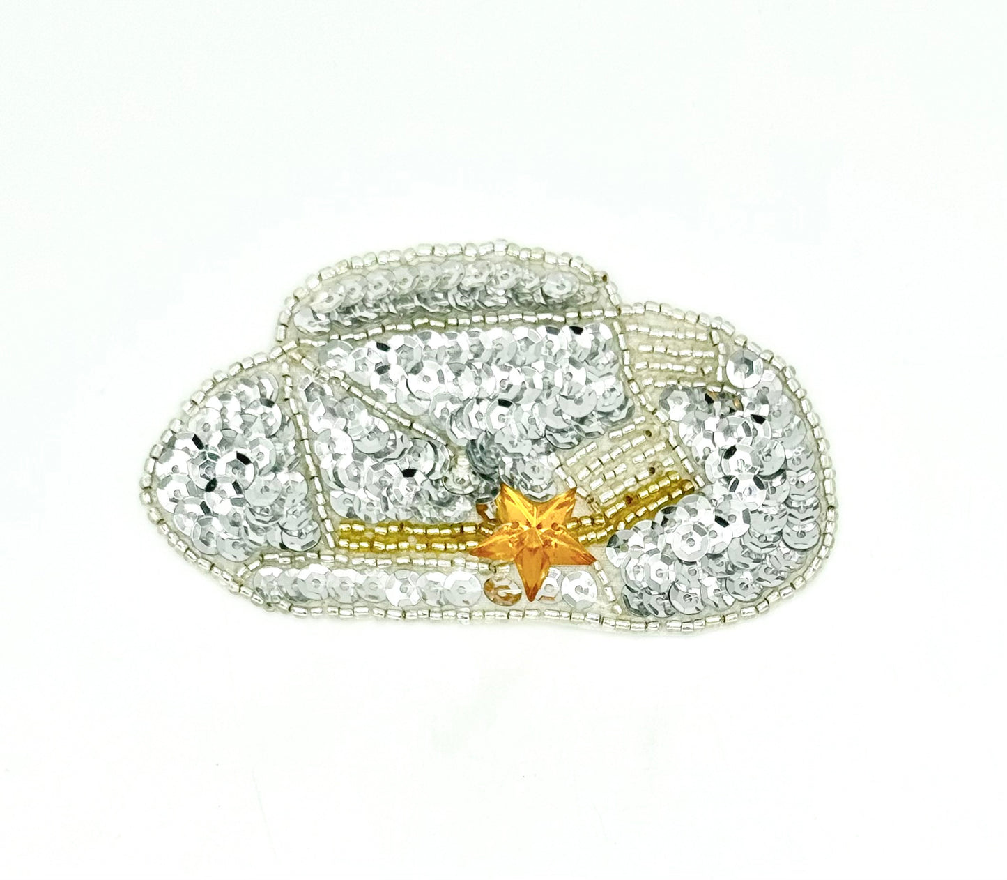 Cowboy Hat- Silver Sequins with Gold Star and Silver and Gold Beads 3.5" x 2"
