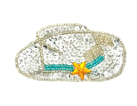 Cowboy Hat with Silver Sequins and Beads, Turquoise Beaded Band and  Acrylic Star 3.5" x 2"