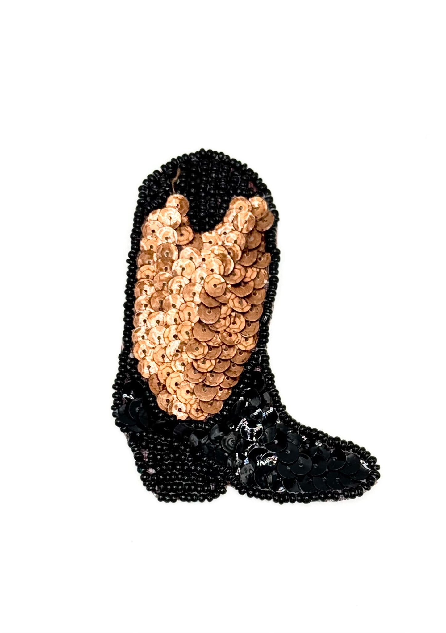 Cowboy Boot - Black and Bronze Sequins - Black Beads - 3.25" x 2.5"