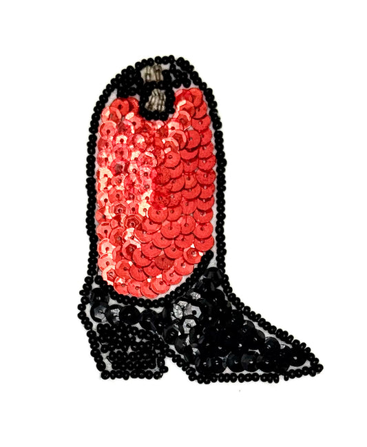 Western Cowboy Boot - Orange/Black Sequins - Black/Silver Beads 3.5" x 2.5"