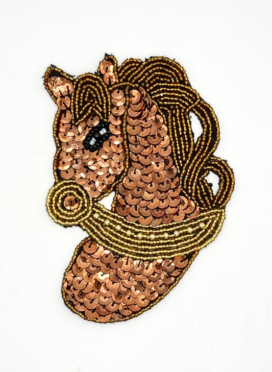 Horse Head with Bronze and Gold Sequins and Beads 4.75" x 3.25"