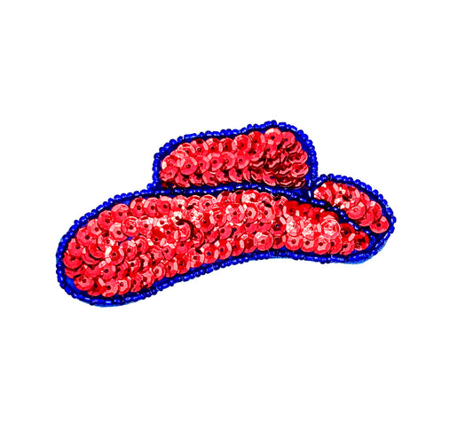 Cowboy Hat with Red Sequins and Blue Beads 3.5" x 1.5"