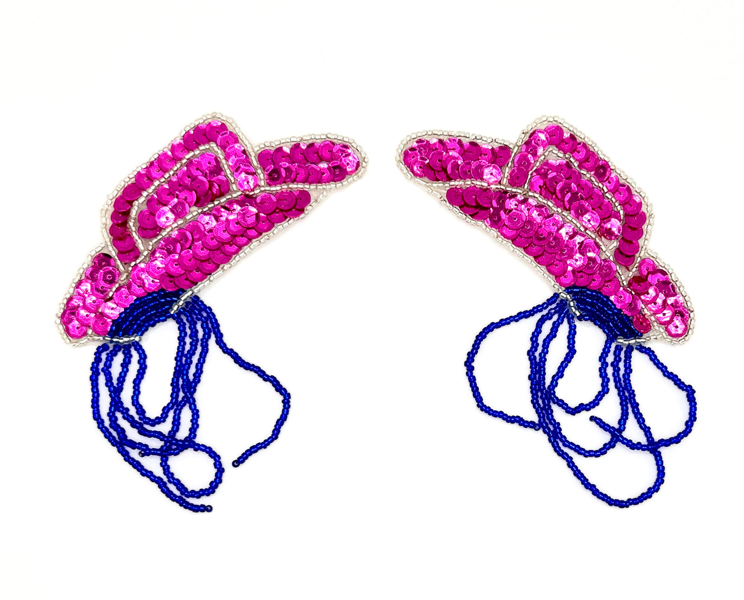 Cowboy Hat with Rope - Fuchsia Sequins - Blue/Silver Beads - 4" x 4"