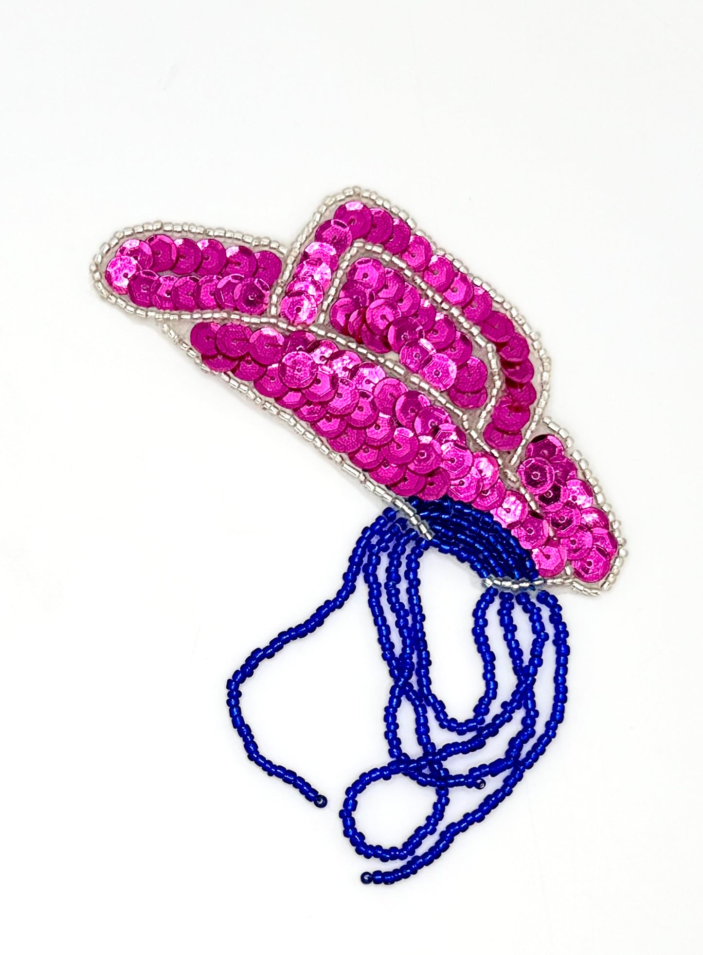 Cowboy Hat with Rope - Fuchsia Sequins - Blue/Silver Beads - 4" x 4"