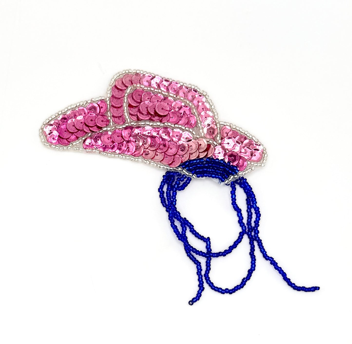 Cowboy Hat with Rope - Pink Sequins - Blue and Silver Glass Beads 4" x 4"