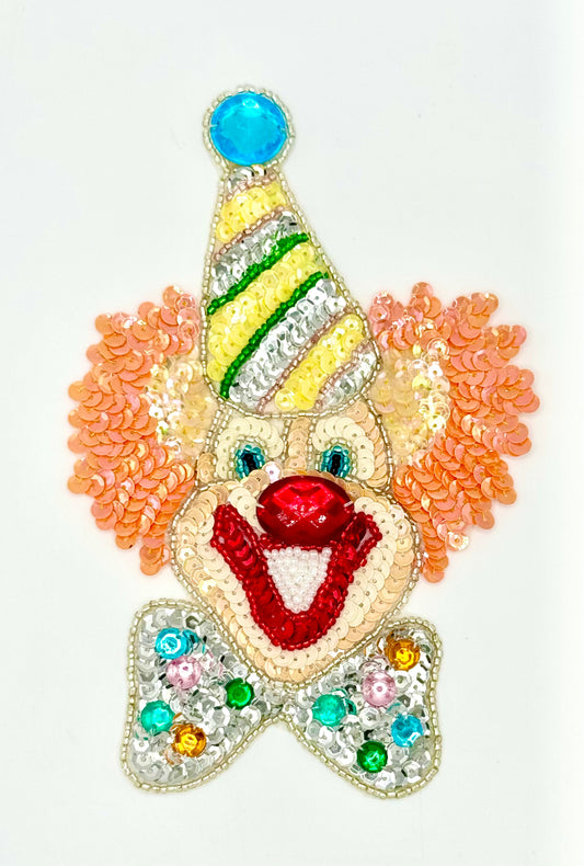 Clown with Hat, Peach Hair and Bow with Stones 6.75" x 4.5"
