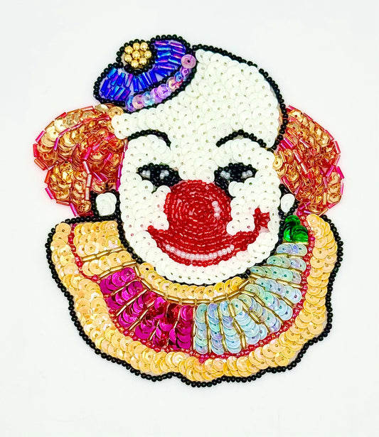 Clown Face with Hat and Multi-Colored Sequins and Beads in 2 Size Variants - 5" x 4.25" and 4.25" x 3.5"