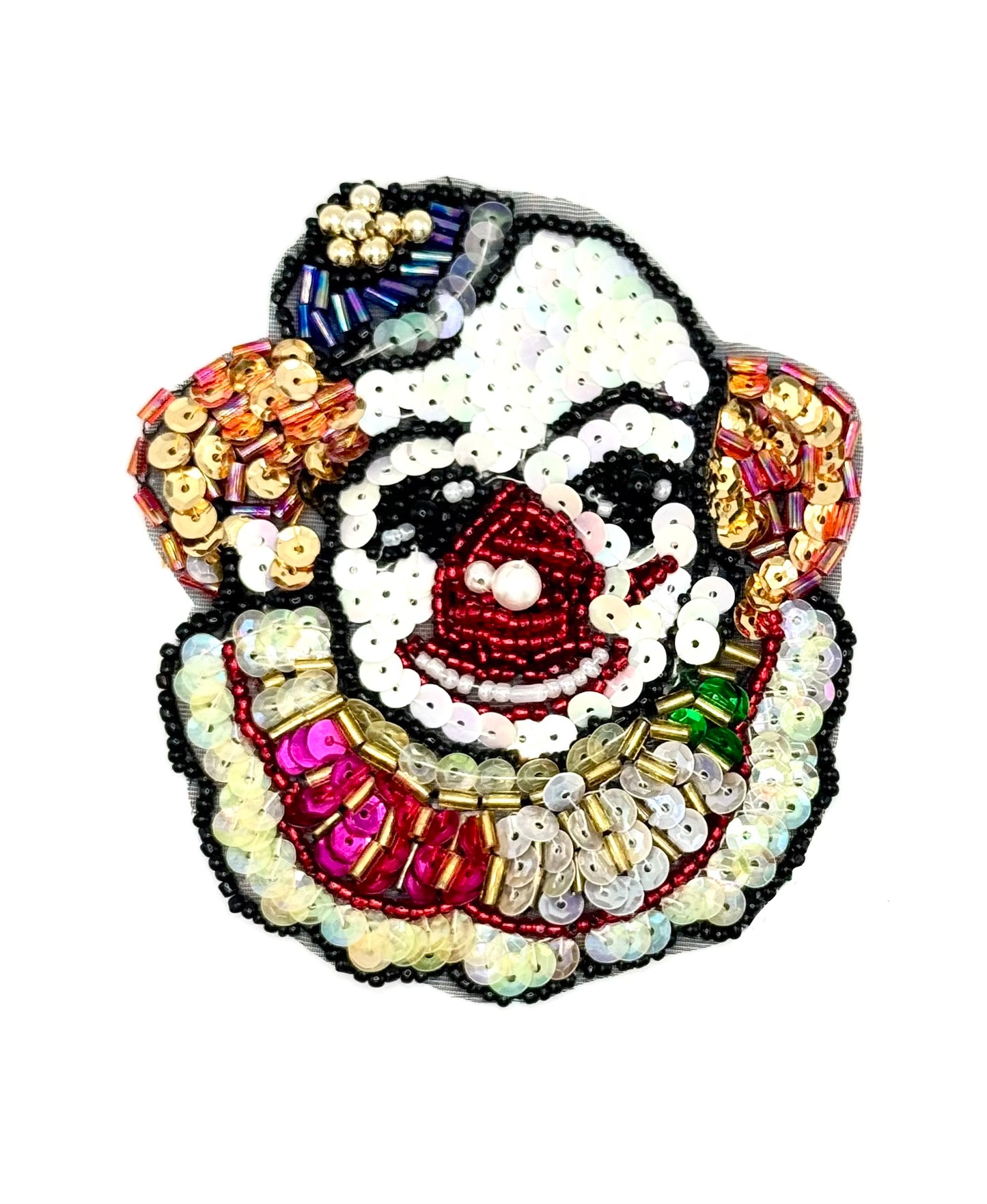 Clown Face Multi Colored Sequins and Beads 4" x 3.5"