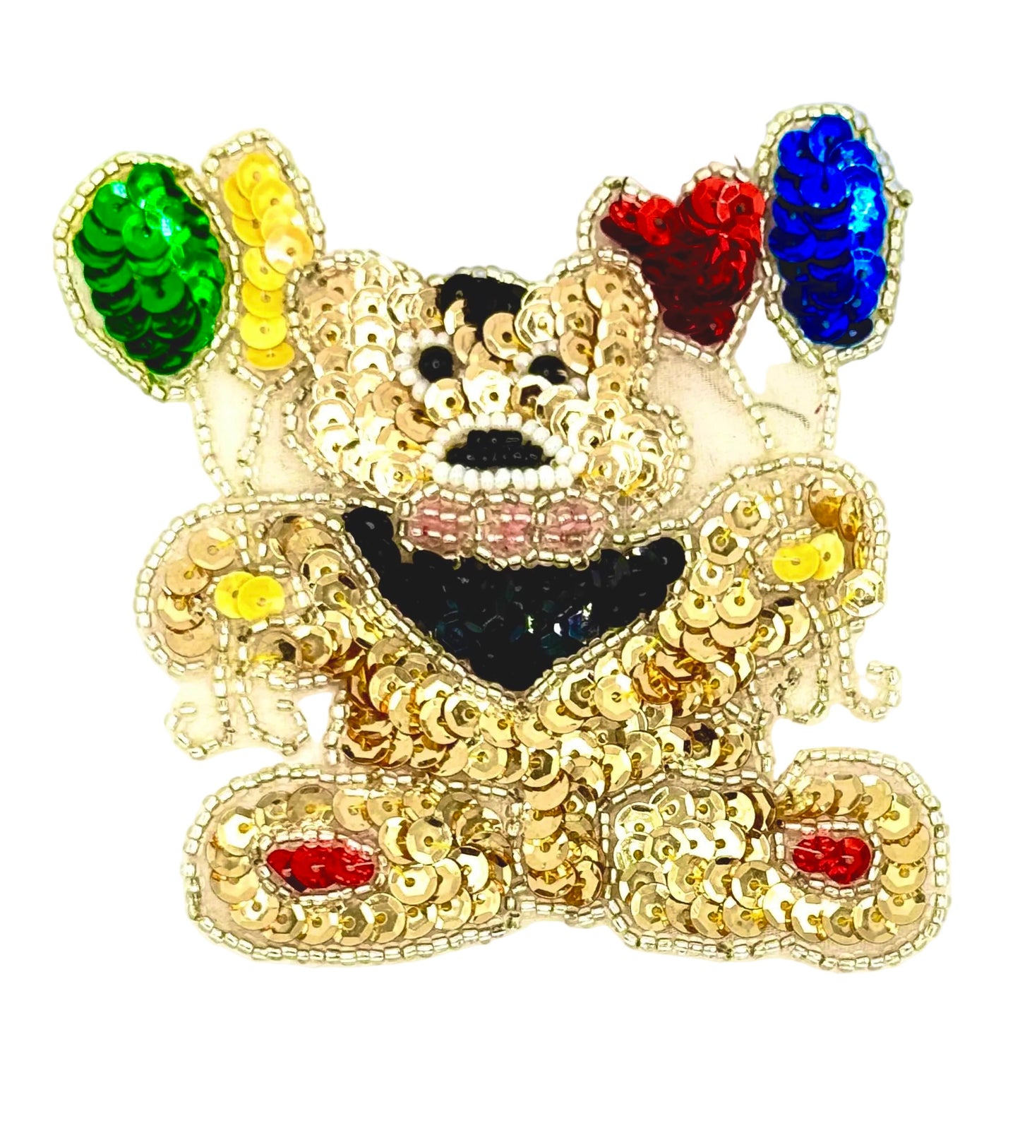 Teddy Bear Appliqué with Balloons - Sequins and Beads 3.5" x 3.5"