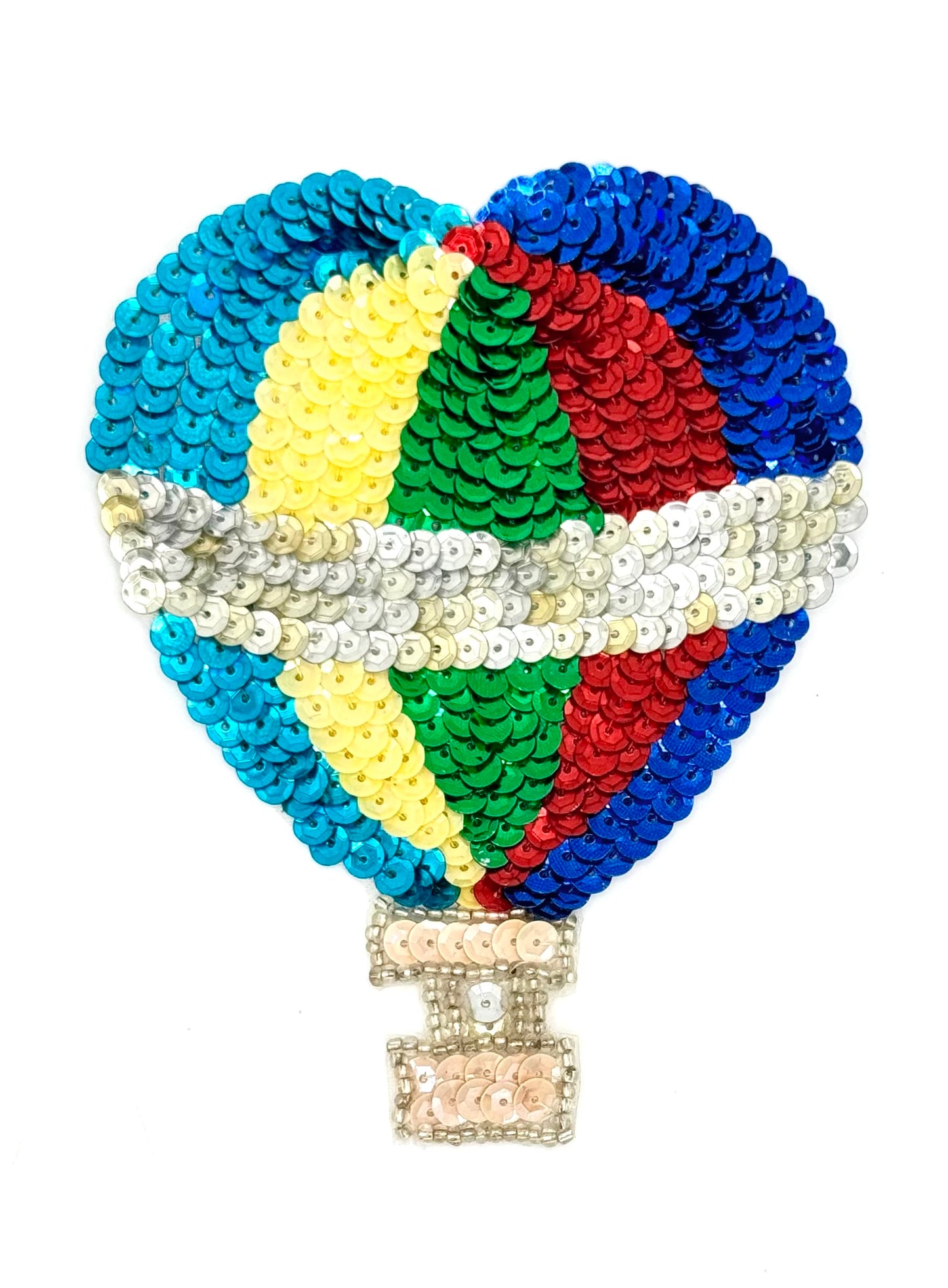 Hot Air Balloon Appliqué - Multicolored Sequins - Silver Glass Beads 4.5" x 3.5"