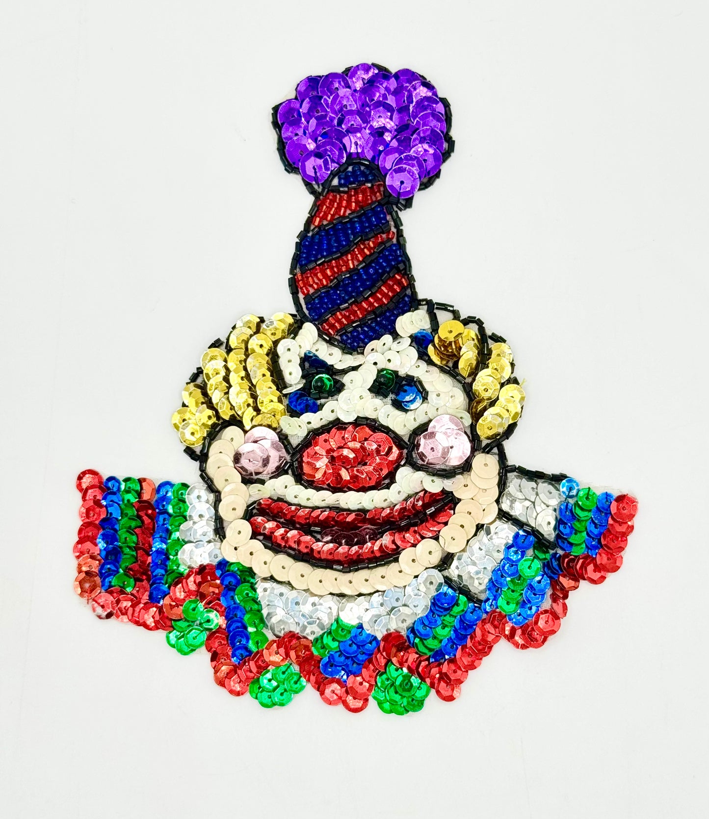 Sequin Clown Face with Hat - Multicolored Sequins and Beads - 6" x 5.25"