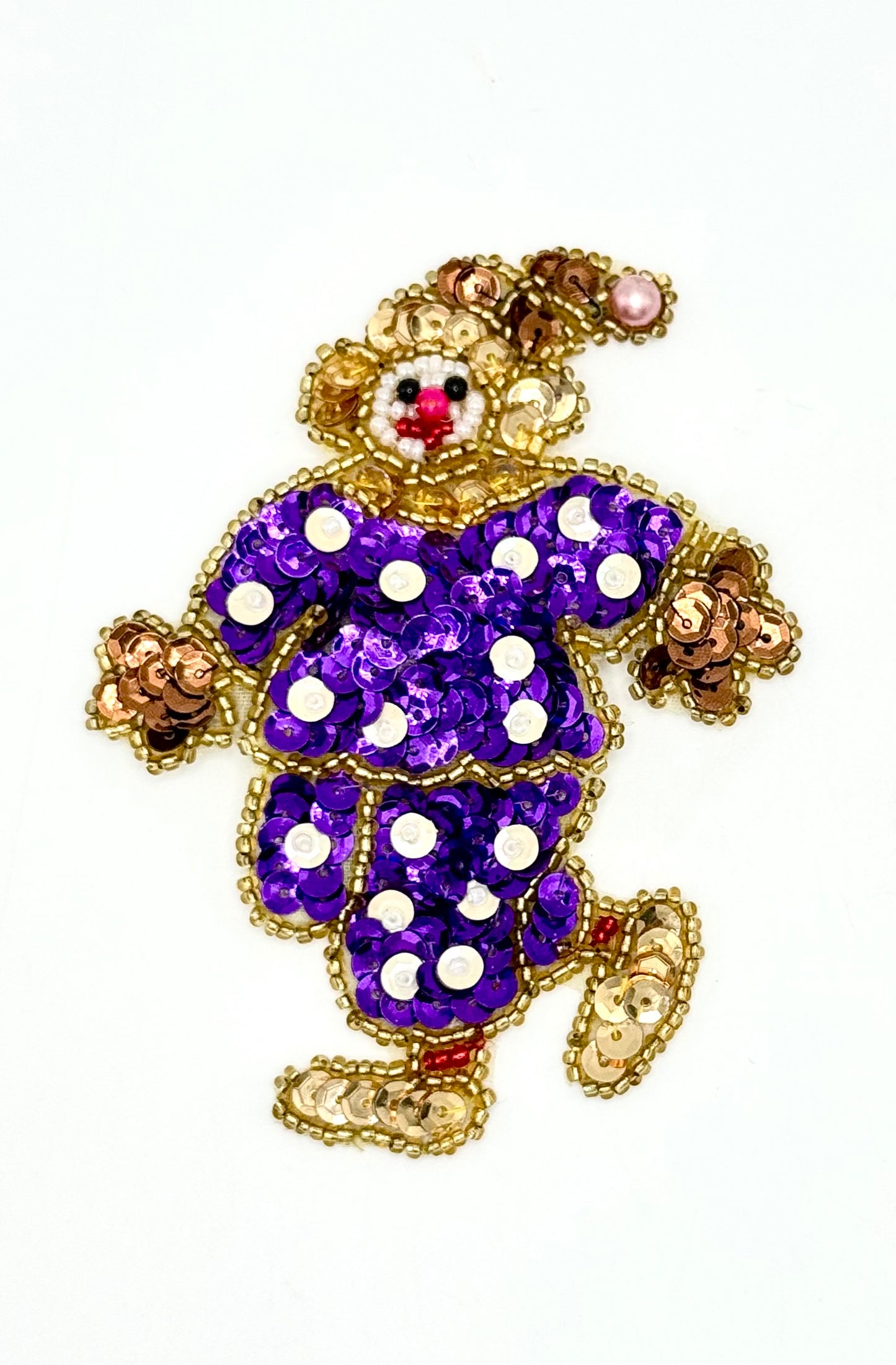 Payaso con disfraz de lunares - Morado y dorado - 4" x 3"
