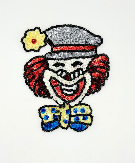 Clown with Bow and Flower, Sequins and Beads 4.25” x 3.5”