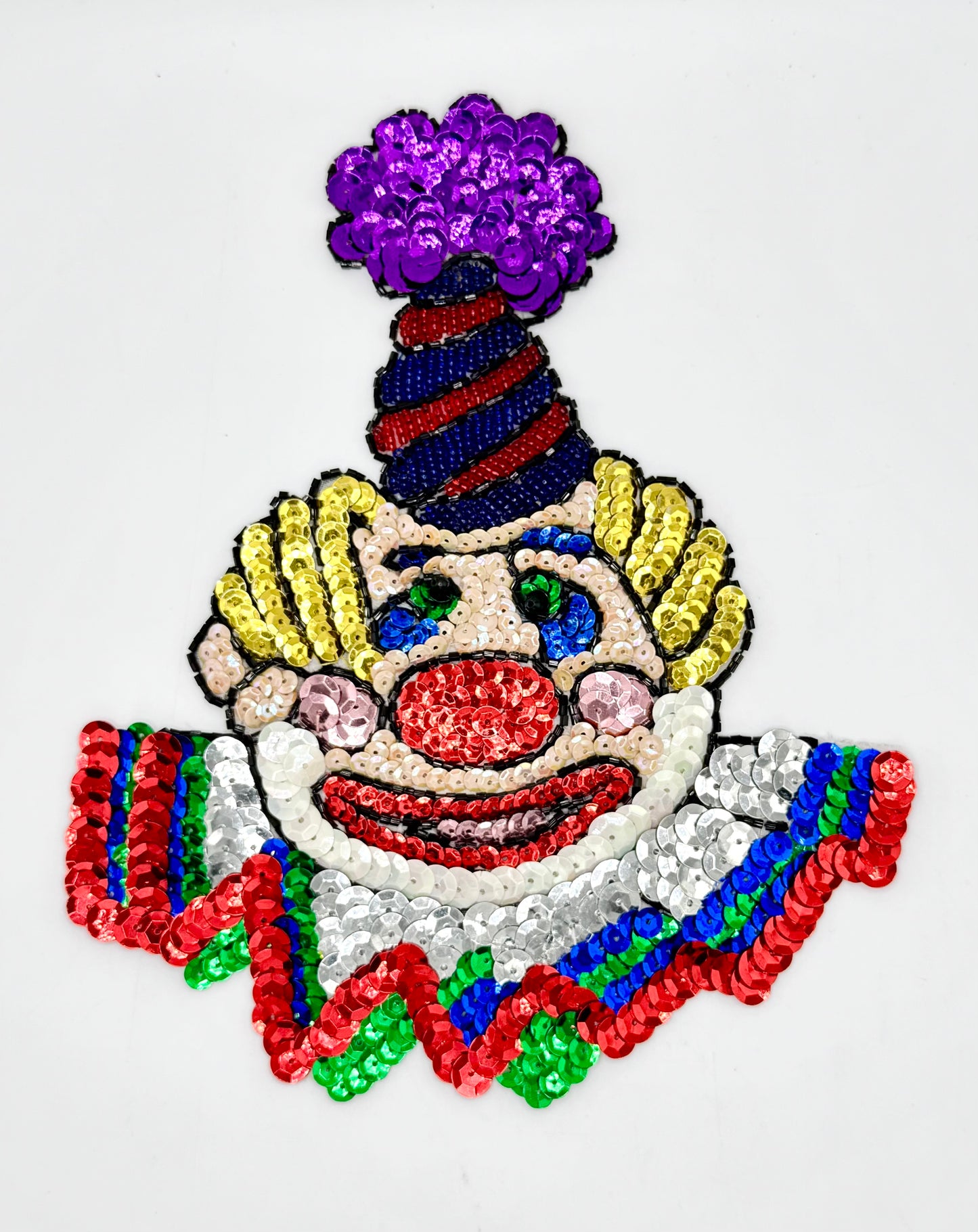 Smiling Clown Face with Hat - Multi Colored Sequins and Beads 8.25" x 7"