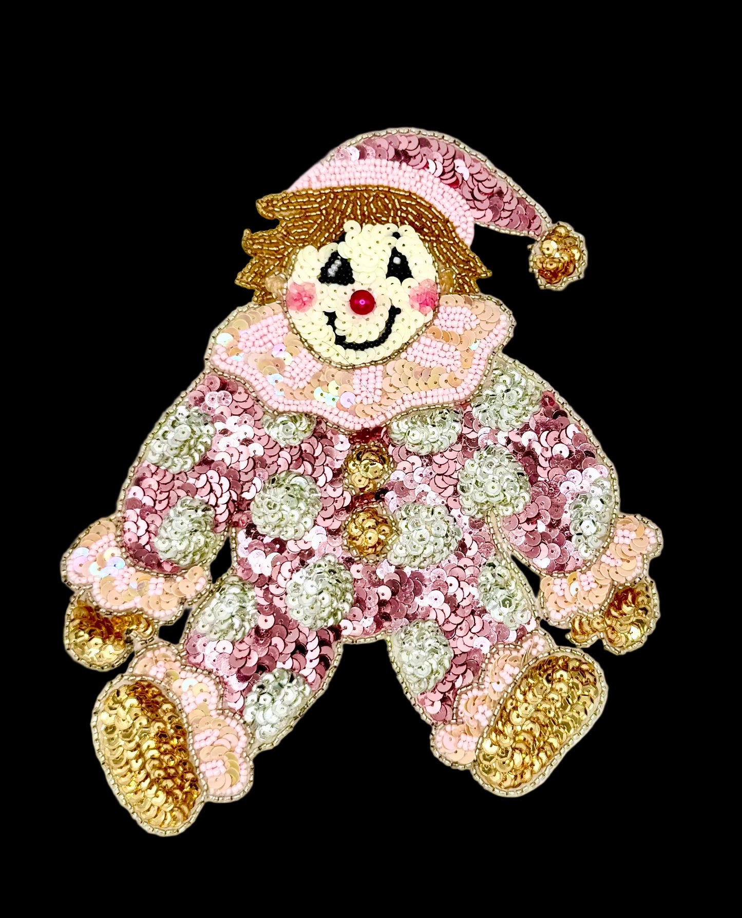 Payaso vintage rosa y dorado con sombrero - 22,86 cm x 17,78 cm