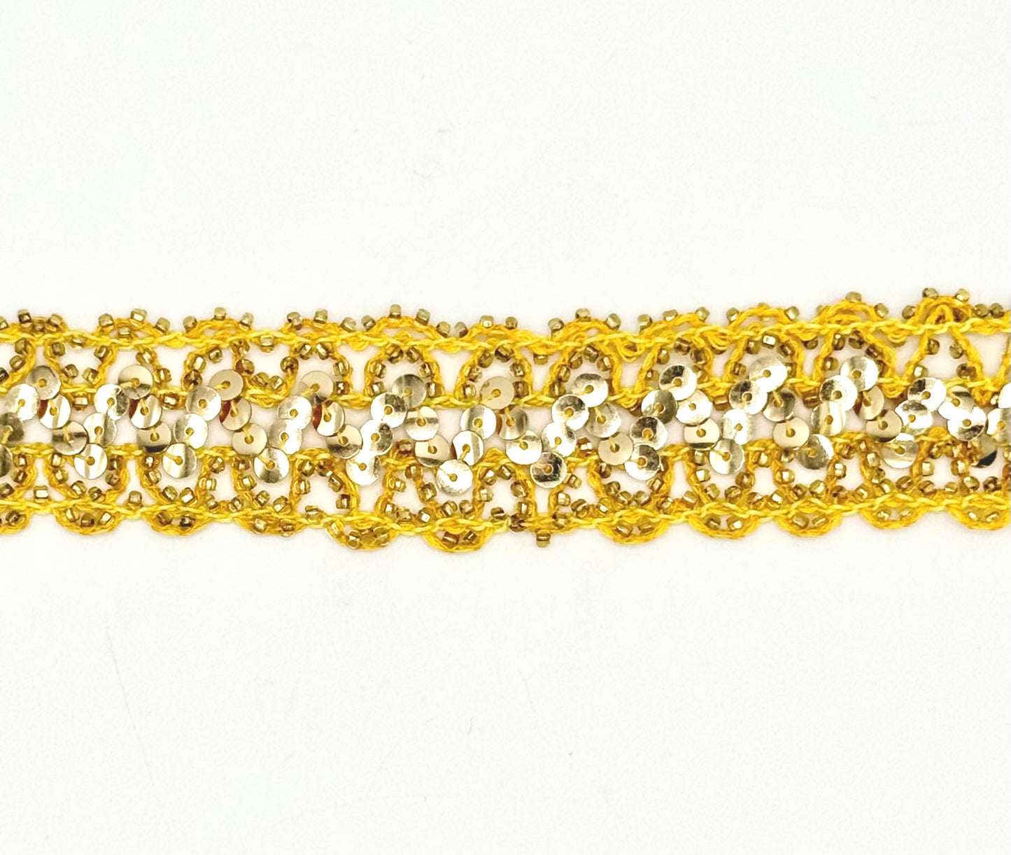 Trim with Gold Thread - Gold Sequins and Beads - 3 Rows - 1"Wide - Sold by the Yard