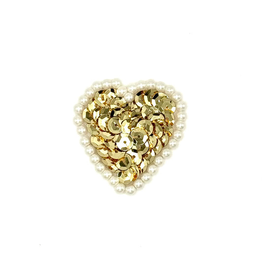 Choice of Color Heart with Sequins and Pearl Beads 1.75"