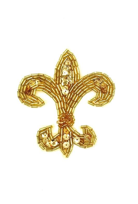 Fleur de lis with Gold Sequins and Beads 3.5" x 2.75"