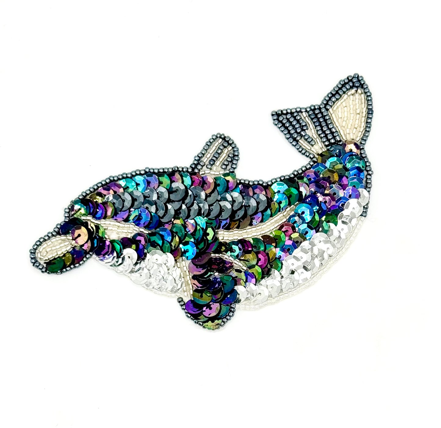 Dolphin Appliqué - Moonlight/ Silver Sequins/ Beads 5" x 3.5"