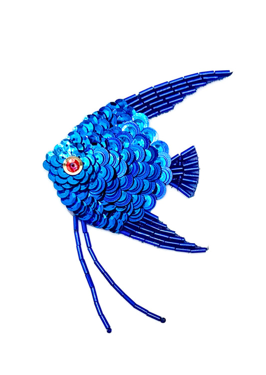 Fish Appliqué -  Royal Blue Sequins/Beads 5" x 2.75"
