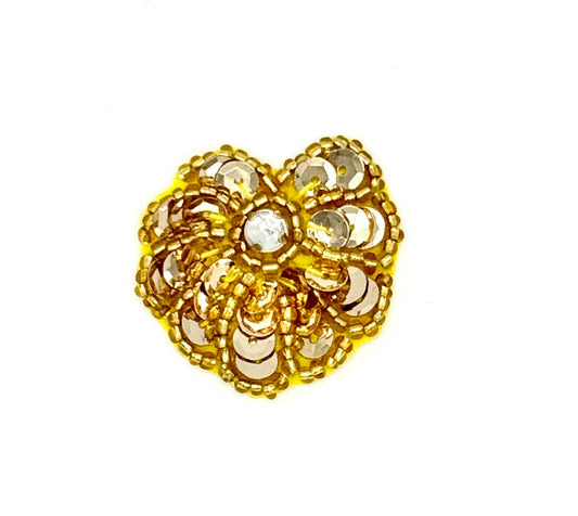 Seashell with Gold Sequins and Beads and a Rhinestone Accent 1.25" x 1.25"