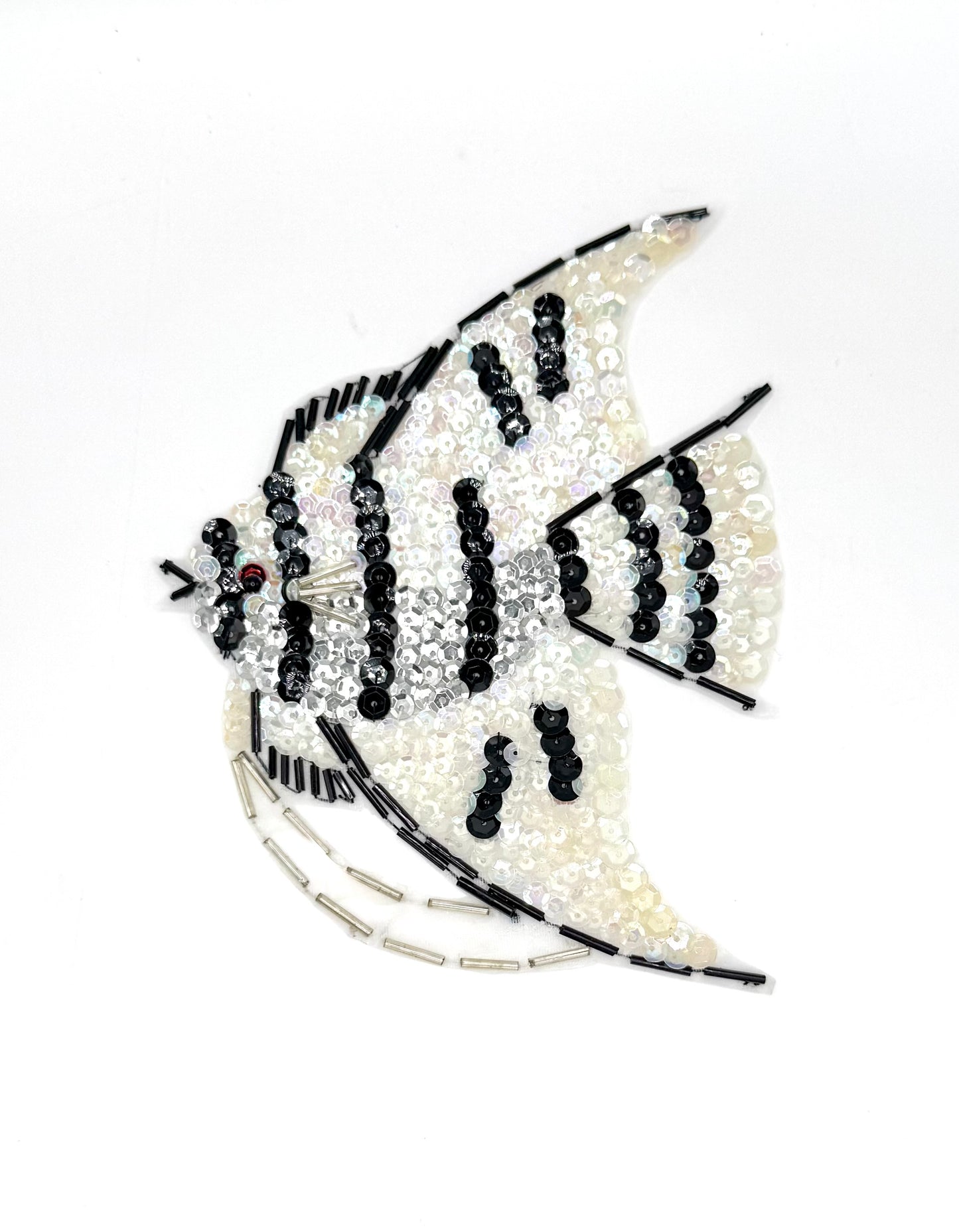 Fish Appliqué - Iridescent/Black/Silver Sequins - Black/Silver Beads 6.5" x 4.75"
