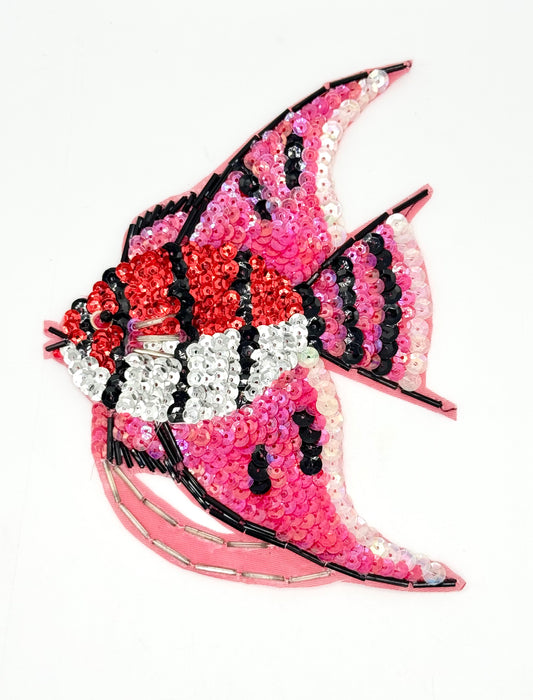 Fish Appliqué - Red/Black Sequins/Beads 6.5" x 4.75"