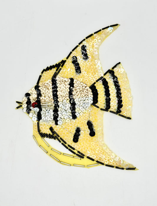 Fish Appliqué - Yellow/Black Sequins - Beads 6.5" x 5"