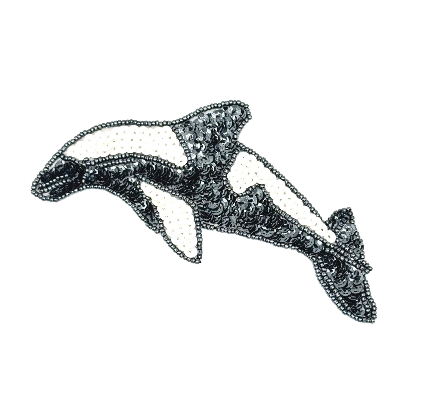 Orca - Elección de color: Lentejuelas gris carbón y blancas o lentejuelas negras y blancas 5.5" x 3"