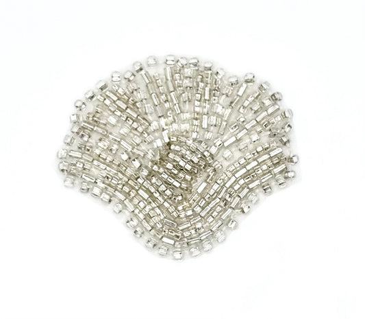 Seashell Appliqué - Silver Glass Beads 2.25" x 2"