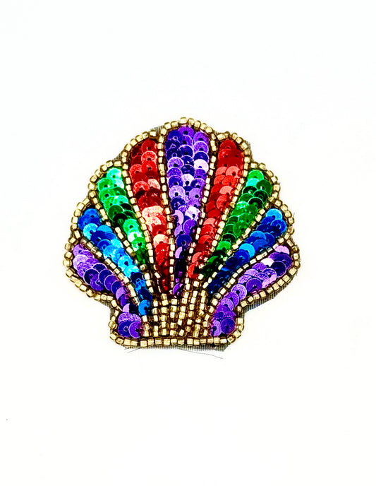 Seashell Appliqué - Multicolored Sequins/Beads 2.25" x 2.25"