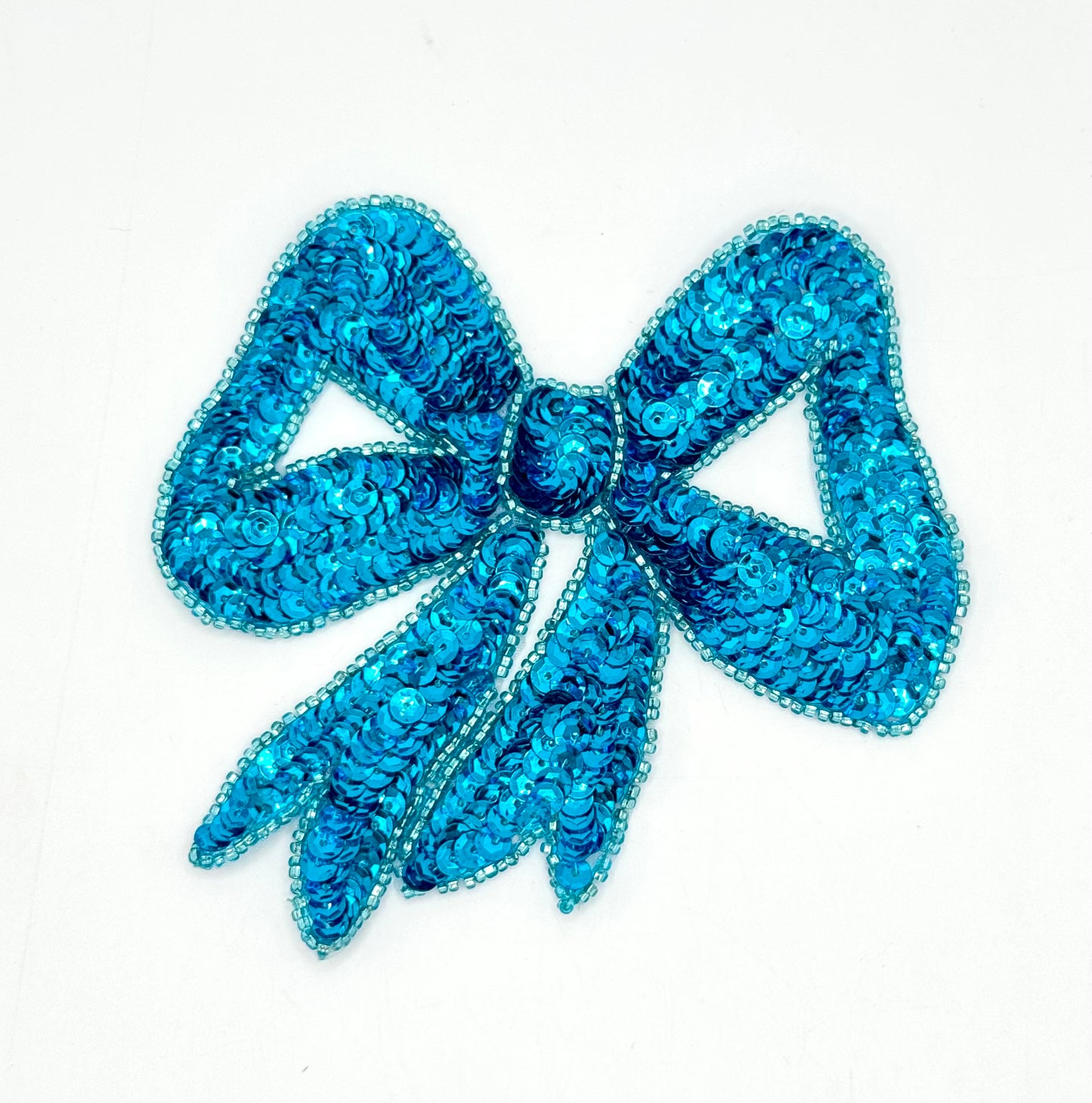 Bow with Turquoise Sequins and Beads 4.5" x 4.5"