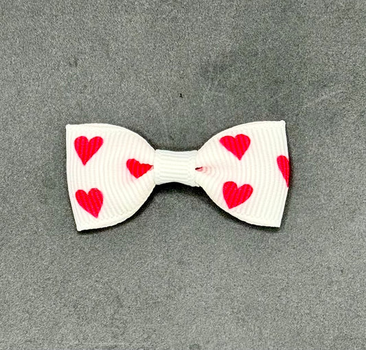 Bow - White with Red Hearts 2" x 1"