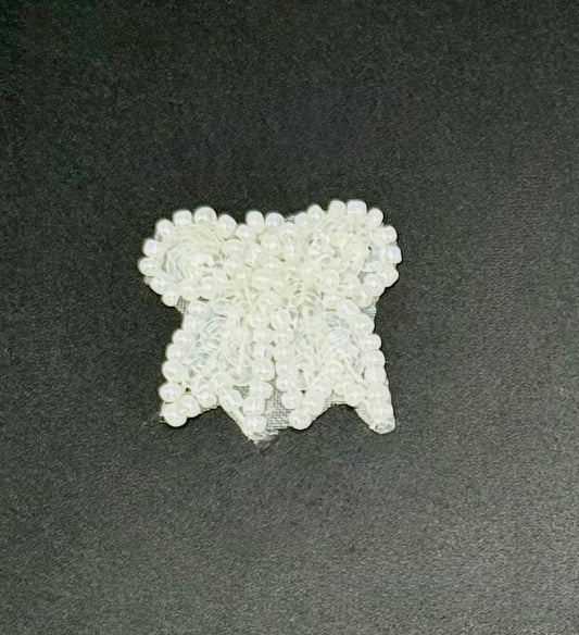 White Bow - Sequins and Beads - 1" x 1"