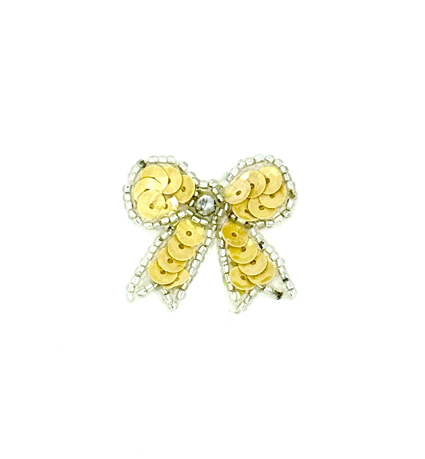 Tan Bow with Sequins and Glass Beads 1.25" x 1"