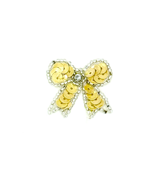 Tan Bow with Ssequins and Glass Beads 1.25" x 1"