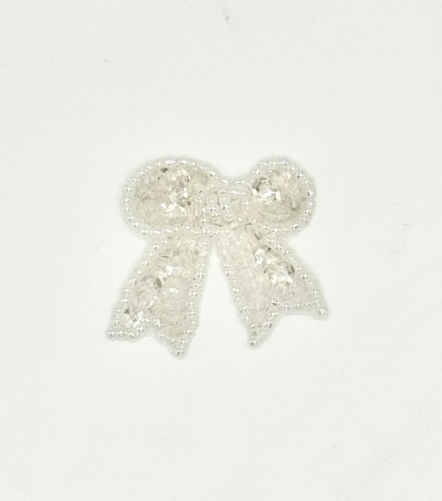 Bow with Clear Sequins and White Glass Beads 1.5" x 1.25"