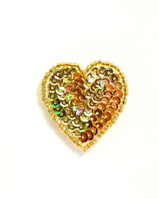 Aplicación de Corazón - Lentejuelas/Cuentas Doradas 3,81 cm x 3,81 cm