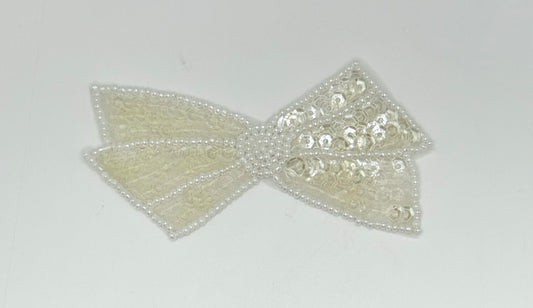 Bow - Clear Iridescent Sequins and White Beads 3.75" x 2"