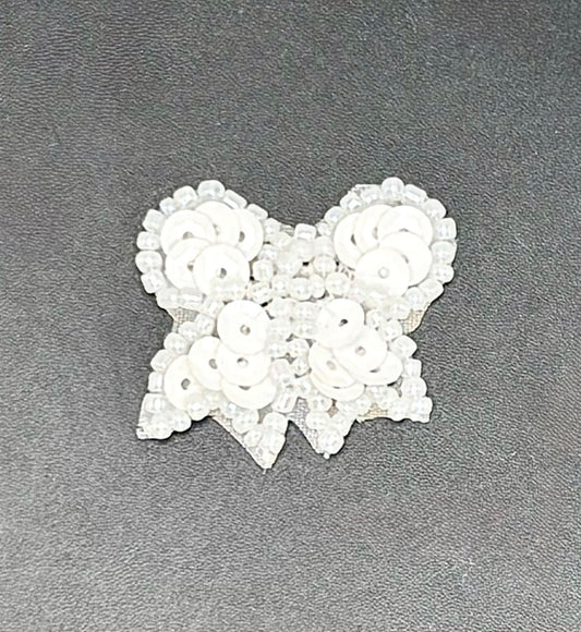 Bow - White Sequins and Beads 1.25" x 1"