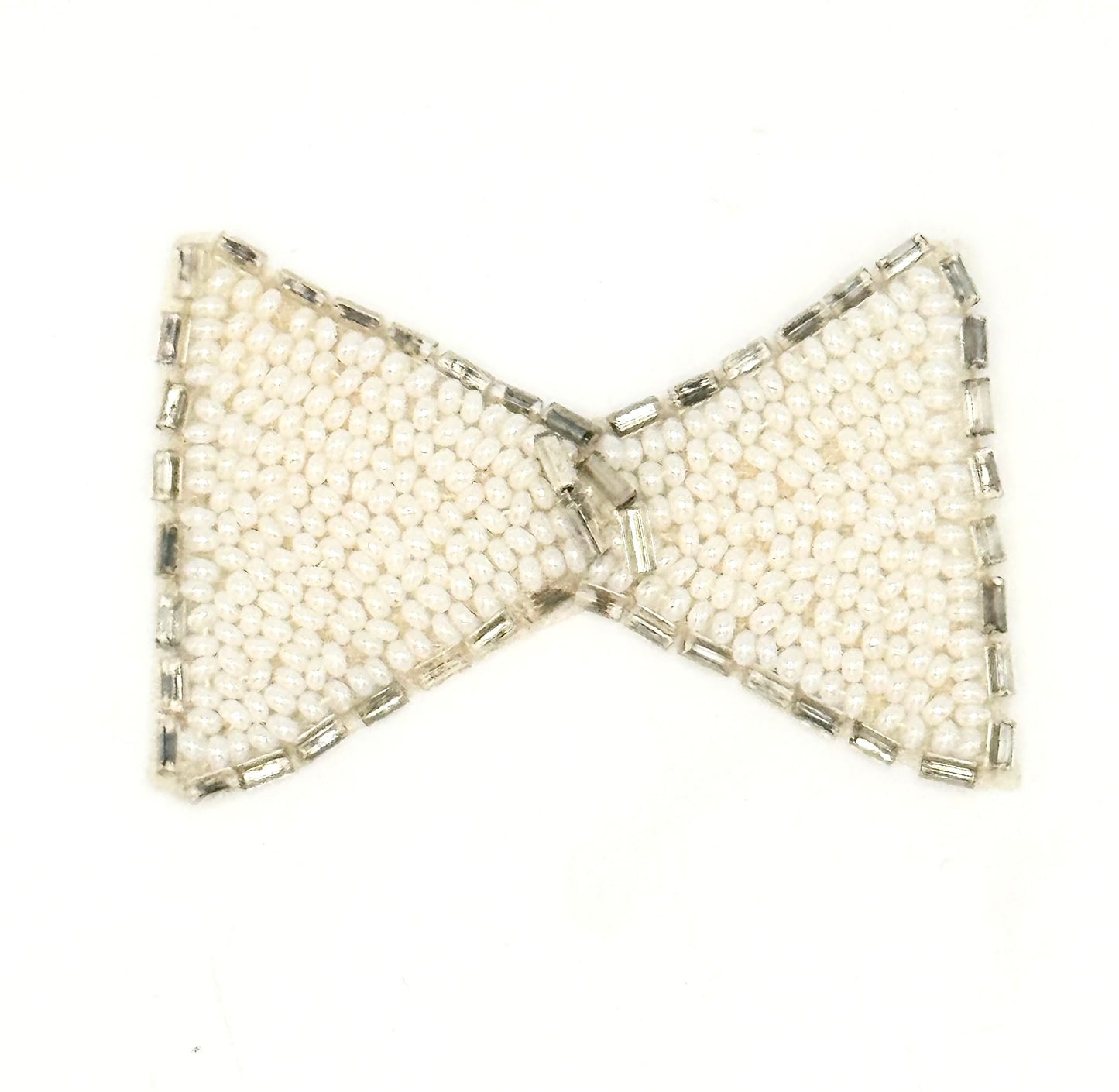 Vintage Bow - White Beads and Silver Beads 2" x 1.5"