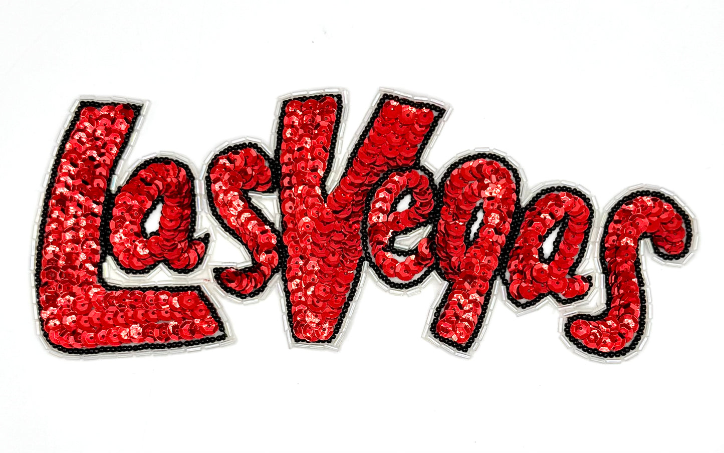 Las Vegas Words - Red Sequins - Black and Iridescent Glass Beads 8.5" x 3.75"