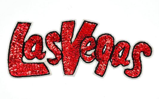 Las Vegas Words - Red Sequins - Black and Iridescent Glass Beads 8.5" x 3.75"