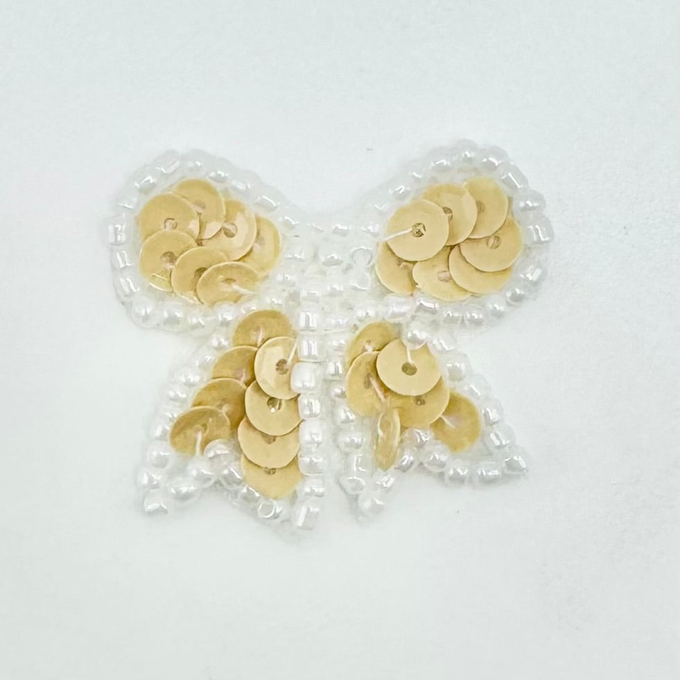 Lazo - Lentejuelas Beige Cuentas Blancas 3,18 cm x 2,54 cm