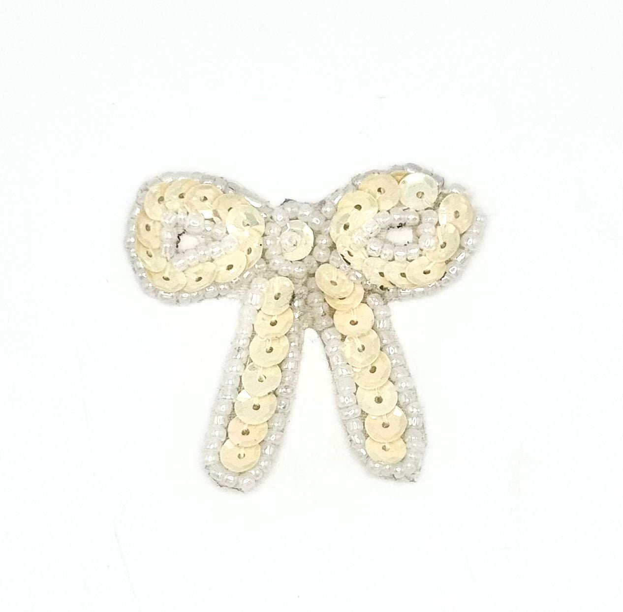 Bow - China White Sequins - White Glass Beads 1.75" x 1.5" Pre-glued