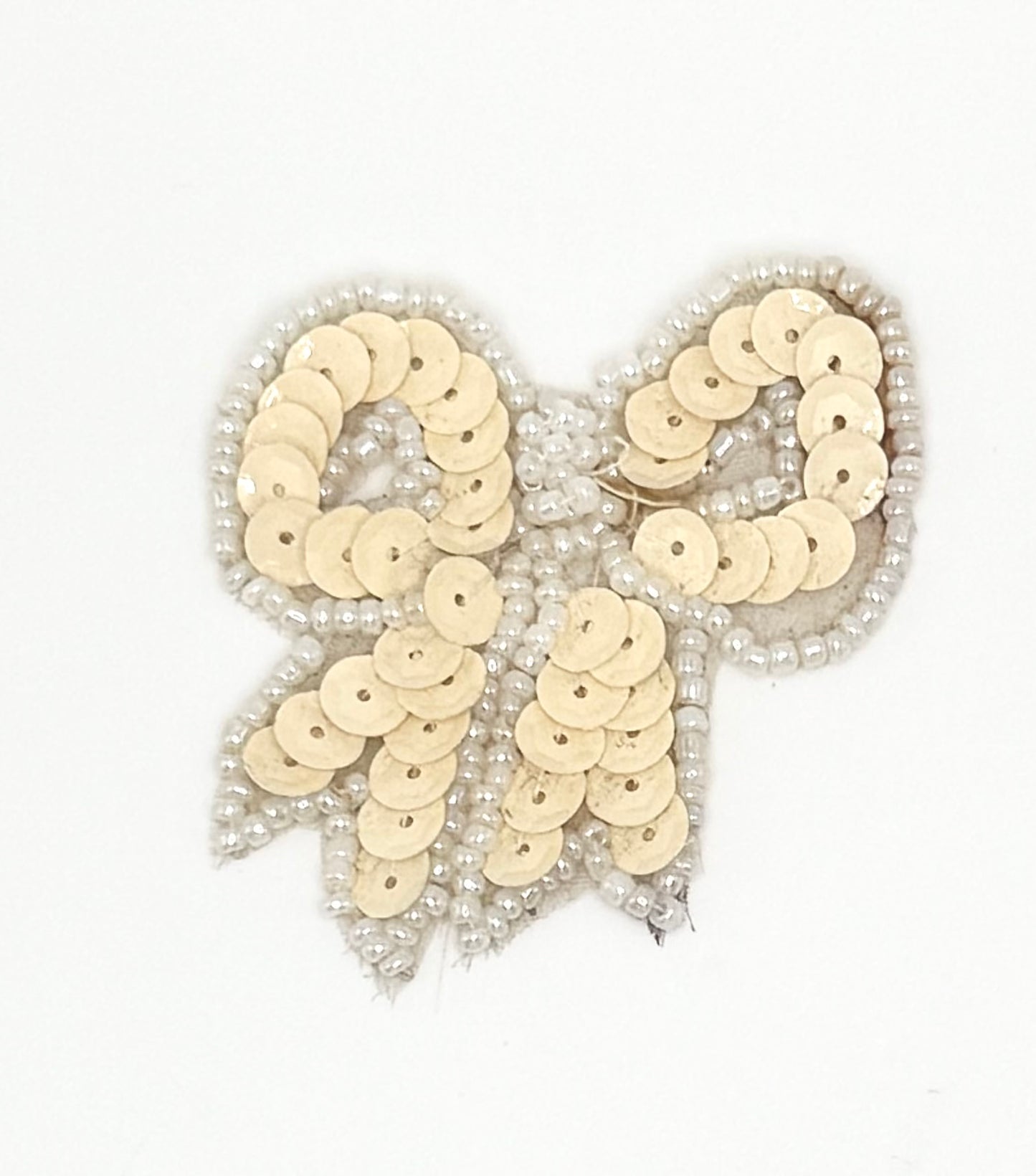 Bow - Cream Sequins and White Beads 2.25" x 2"