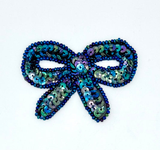 Bow - Moonlight  Sequins - Blue Beads 3" x 2"
