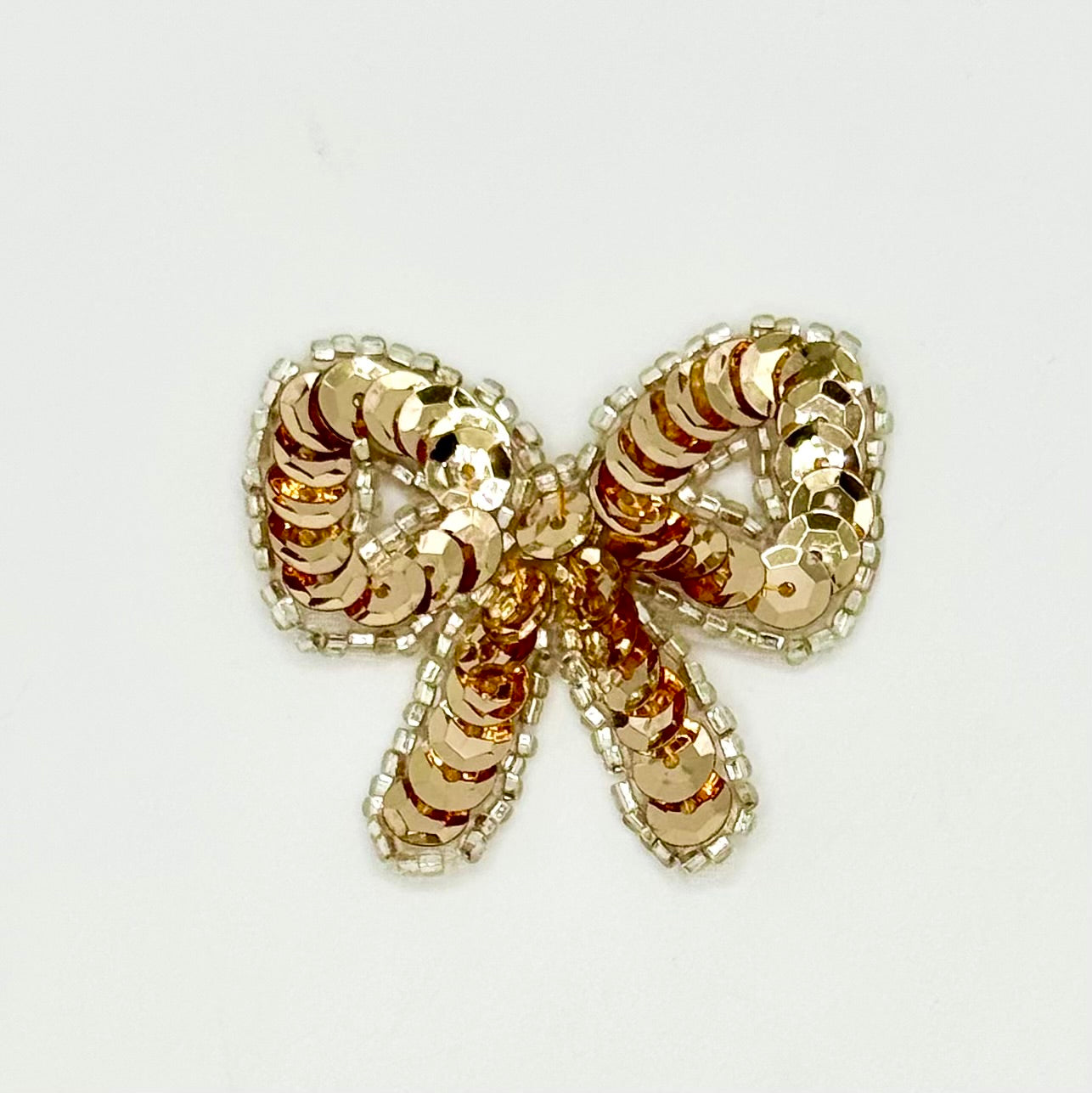 Bow - Gold Sequins - Silver Beads 2"x 1.75"
