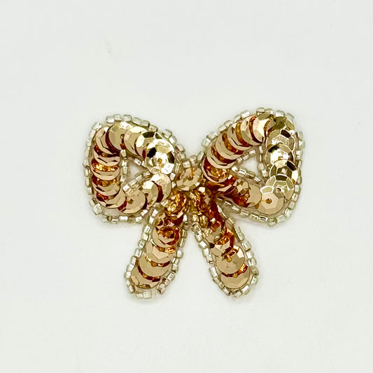 Bow - Gold Sequins - Silver Beads 2"x 1.75"
